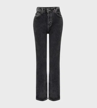 Striped High Waist Straight Fit Jeans