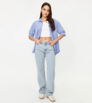 Washed Low Waist Wide Leg Jeans