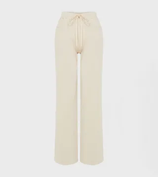 Solid Elastic Waist Wide Leg Jeans