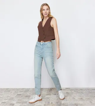 Faded High Waist Slim Fit Jeans