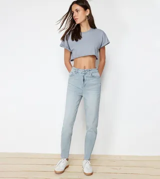 Washed High Waist Slim Fit Jeans