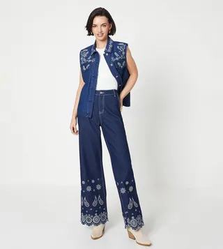 Cutwork Hem Wide Leg Jeans