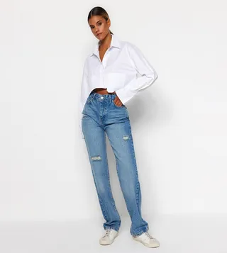 Ripped High Waist Relaxed Fit Jeans