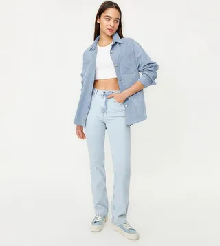 Washed High Waist Straight Fit Jeans