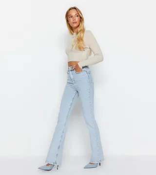 Washed High Waist Flared Jeans