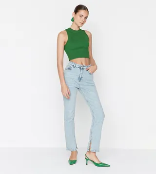 Slit High Waist Bootcut Jeans
