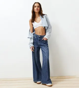 Sustainable Stitching Detail High-Rise Wide Leg Jeans
