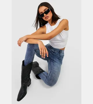 Washed Out High Waist Denim Jeggings