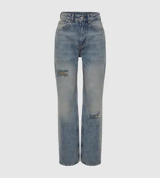 Ripped High Waist Straight Fit Jeans