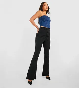 High Waist Ripped Stretch Flared Jeans