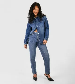 Mid Blue Washed Mom Fit Jeans