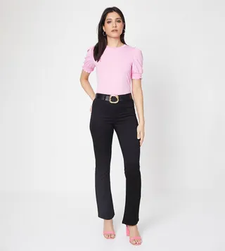 Solid High Waist Flared Jeans