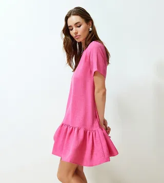Solid Short Sleeves Mini Dress