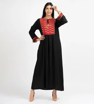 Contrast Bodice Long Sleeves A-Line Jalabiya