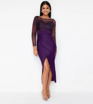 Embellished Slit Detail Midi Dress