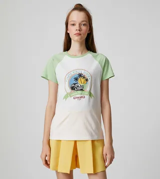 Printed Raglan Sleeves Crew Neck T-Shirt