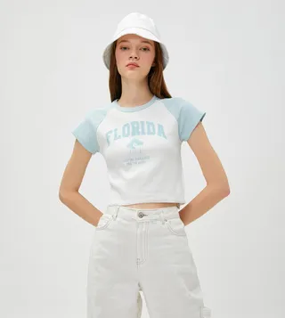 Printed Short Sleeves Crop T-Shirt
