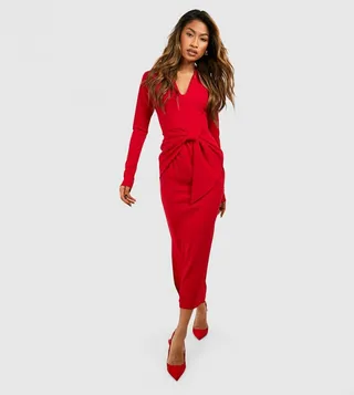Crepe Waist Detail Midaxi Dress