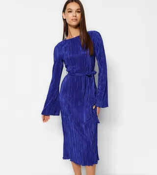 Tie-Waist Long Sleeves Midi Dress