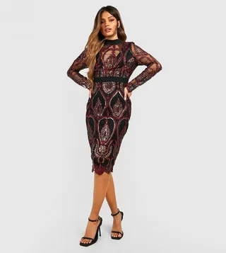 Sequin Damask Midi Party Dress