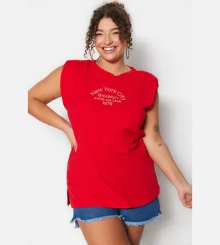 Typography Printed Knitted T-Shirt