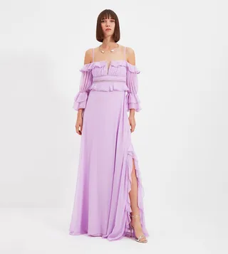 Cold Shoulder Ruffle Maxi Dress