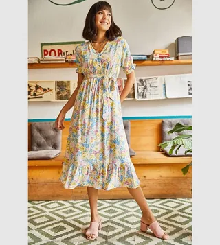 Floral Print Short Sleeves Midi Dress
