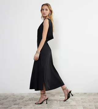 Solid Back Detail Satin Dress