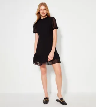 Solid Mini Puff Sleeves Casual Dress