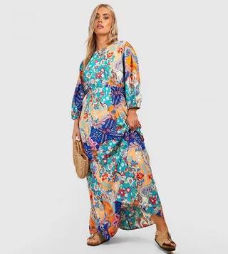 Mixed Print Open Back Maxi Dress