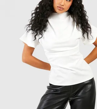 Jersey Crepe Cowl Neck Drape Shoulder Top