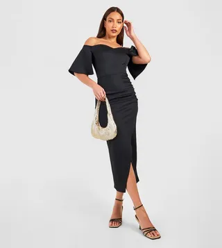 Bardot Ruched Side Asymmetric Midaxi Dress