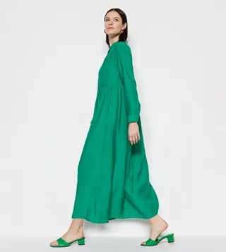 Solid Gathered Waist Maxi Dress