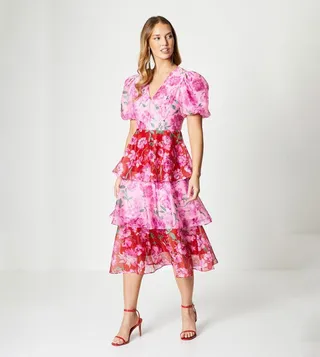 Printed Layered Organza Midi Dress