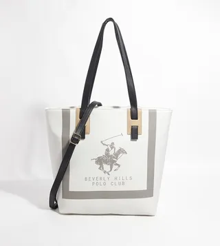 Logo Detail Zippered Tote Bag