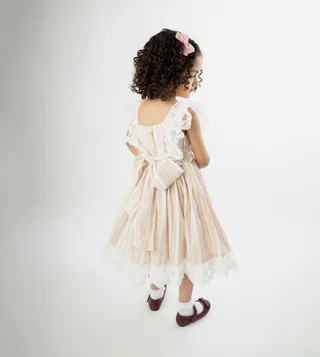 Girl's Lace Sleeves Embroidered Knitted Dress