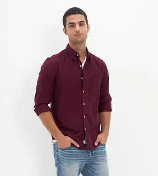 Solid Slim Fit Flex Oxford Button-Up Shirt