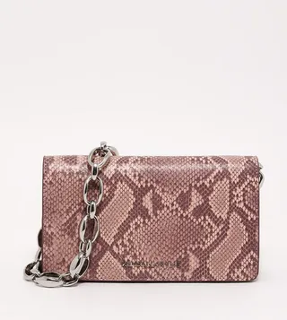 Snakeskin Shoulder Bag with Chain Strap