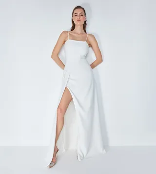 Solid Slit Detail Strappy Maxi Dress