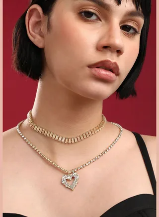 Gold Plated Designer Stone Western Wear Layered Necklace For Women