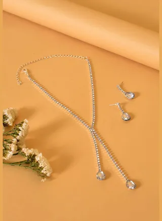Pack of 3 Silver Plated American Diamond Necklace and Earring Set