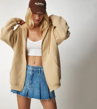 Solid Long Sleeves Hooded Oversized Jacket