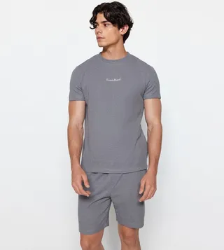 Embroidered Regular Fit Waffle Pyjama Set