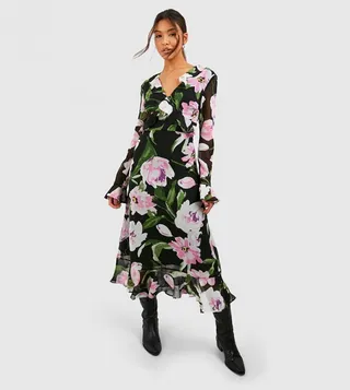 Floral Chiffon Printed Smock Dress