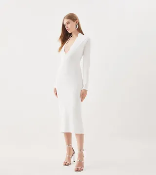 Body Contouring Collared Knit Midi Dress