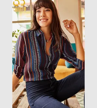 Ethnic Patterned Long Sleeves Shirt