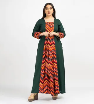 Color Block Chevron Long Sleeves Jalabiya
