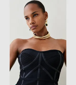 Bandage Knit and Pu Trim Corset Top