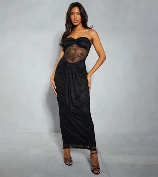 Bandeau Lace Drape Maxi Dress