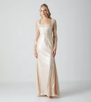Glass Sequined Long Sleeves Wedding Dress